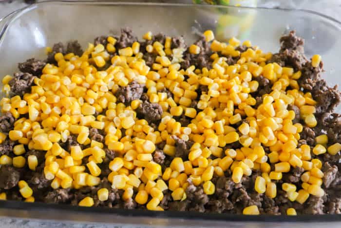 ground beef and corn layer