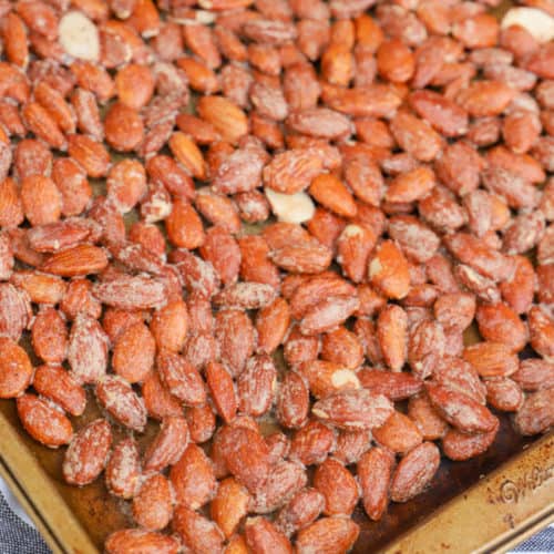 Cinnamon Roasted Almonds on a pan