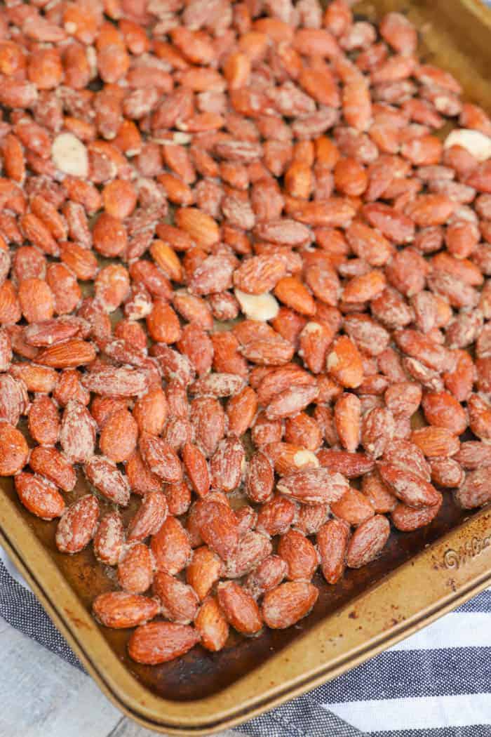 Cinnamon Roasted Almonds on a pan