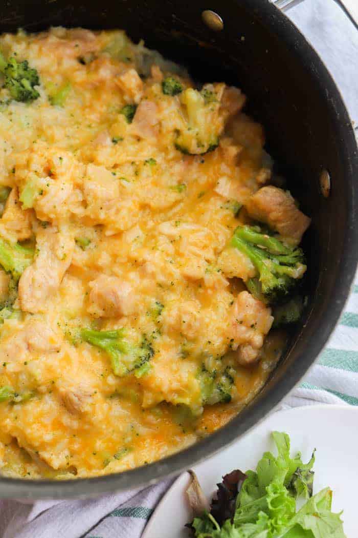 One Pot Cheesy Chicken and Rice in a large pot