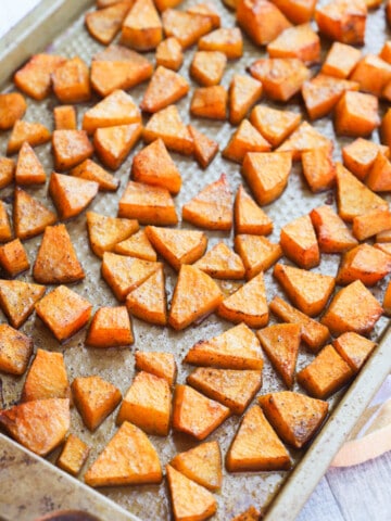 Roasted Butternut Squash on a balking sheet