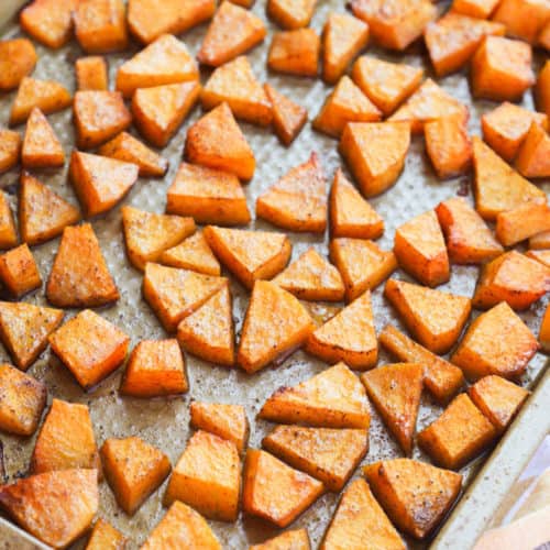 Roasted Butternut Squash on a balking sheet