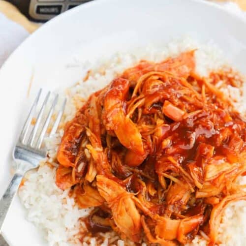 Slow Cooker Orange Chicken in a white bowl