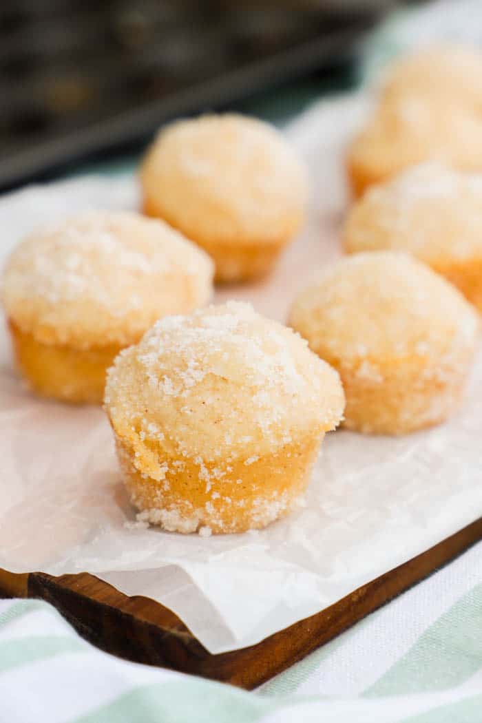 Sugar Donut Mini Muffins on a cutting board