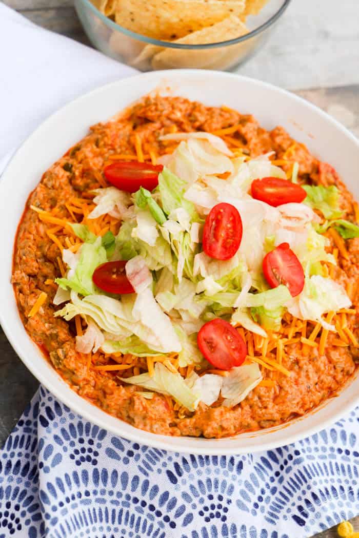  Taco Dip in a white bowl