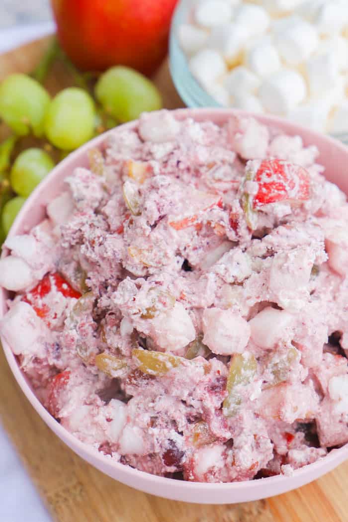 Cranberry Fluff with grapes, marshmallows and apples