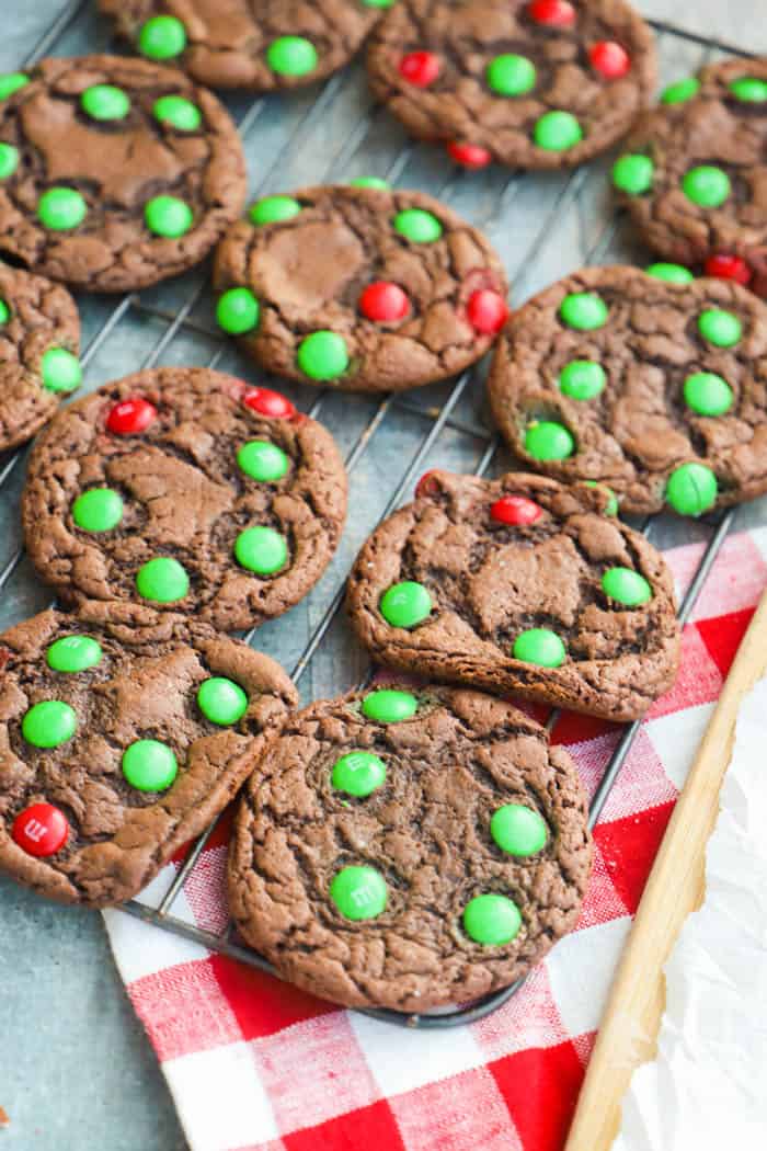 Chocolate Cake Mix Christmas Cookies on a cooling rack