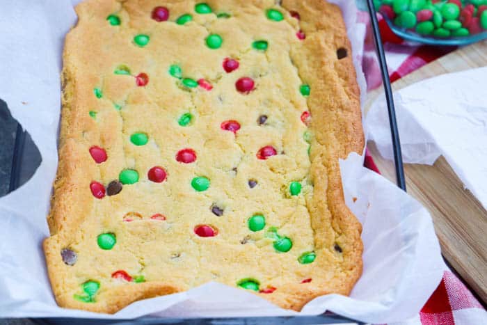 Christmas Cake Mix Bars in a pan