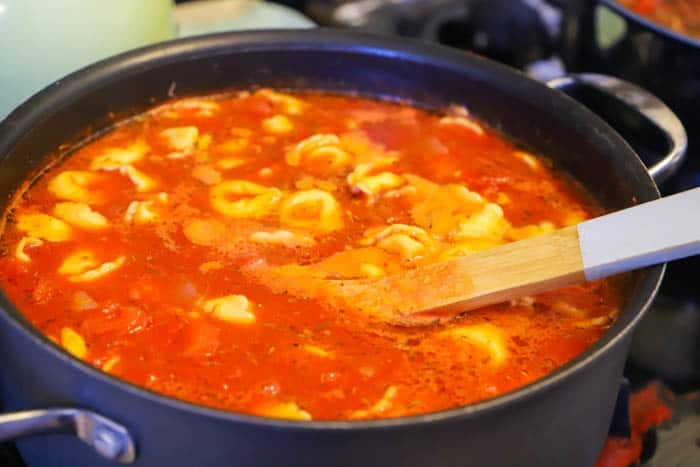 cooking soup in a large pot