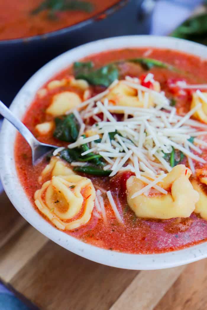 Creamy Tomato Tortellini Soup Recipe with a spoon