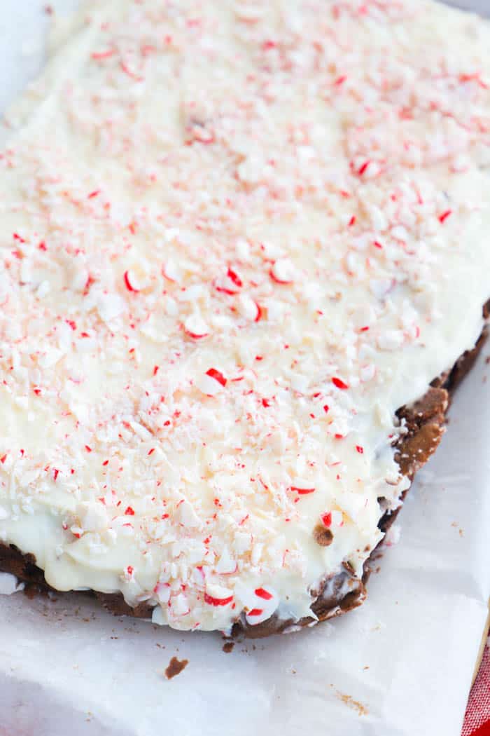 whole Peppermint Cream Cheese Frosted Brownies before serving