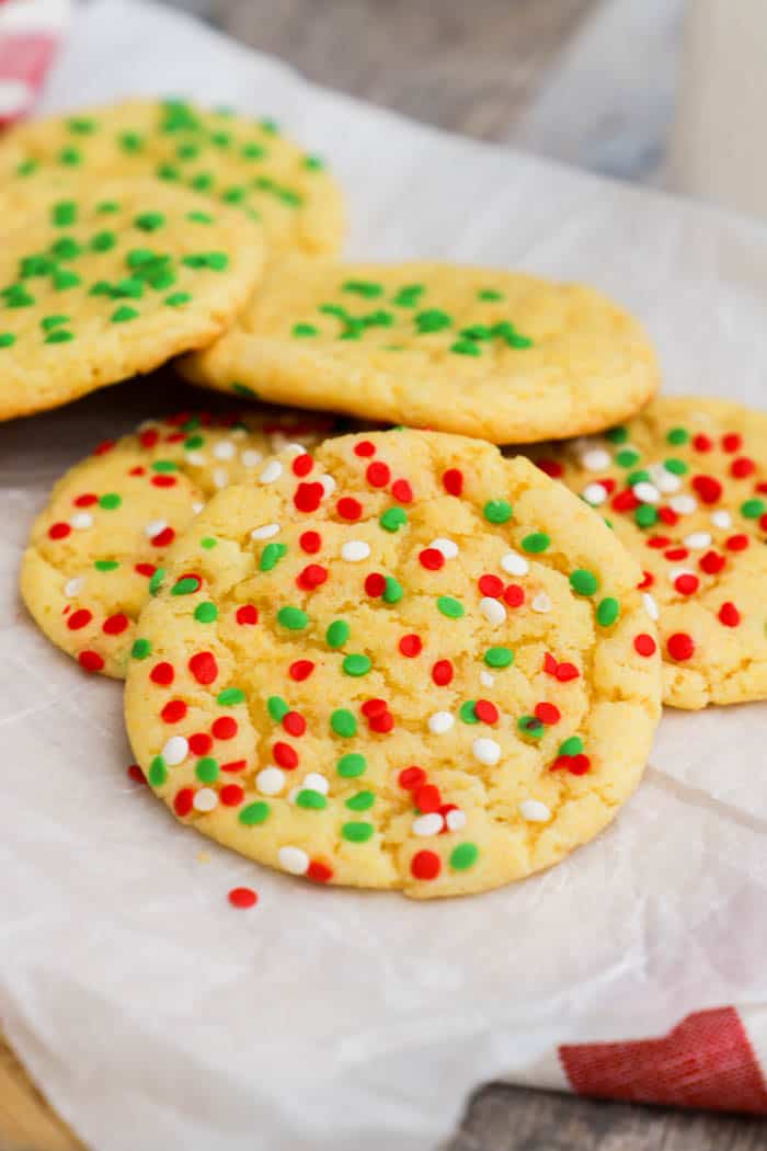 Yellow Cake Batter Christmas Cookies stacked up together