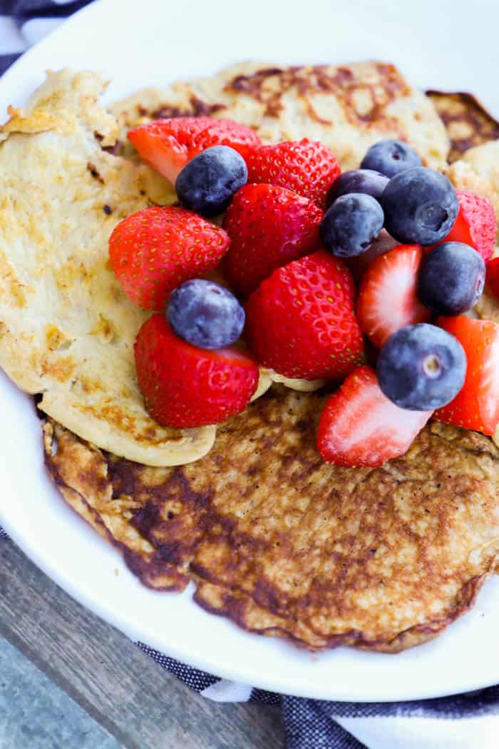 2 Ingredient Pancakes with fruit in top