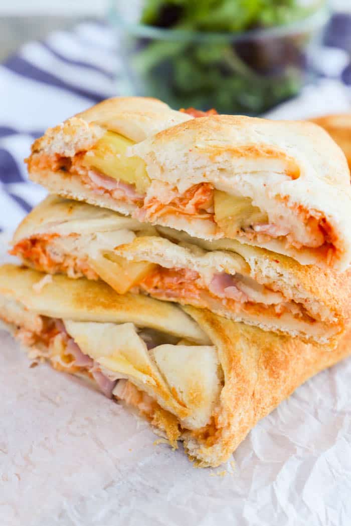 Hawaiian Pizza Braid sliced and stacked