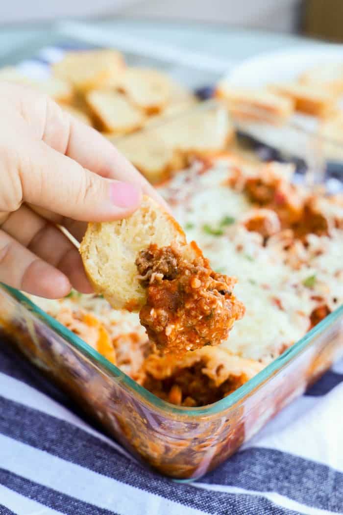 Lasagna Dip with bread for dipping