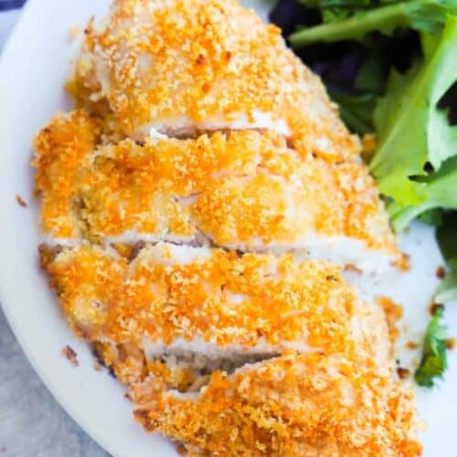 Crispy Baked Buffalo Chicken on a white plate