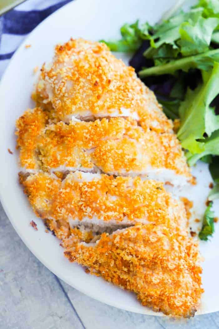 Crispy Baked Buffalo Chicken on a white plate