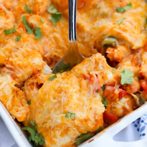 Chicken Fajita Bubble Up Bake in a casserole dish