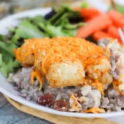 Tater Tot Bacon Cheeseburger Casserole on a plate