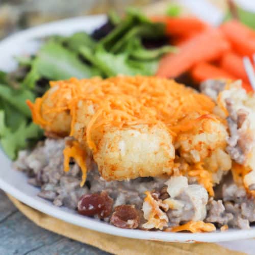 Tater Tot Bacon Cheeseburger Casserole on a plate