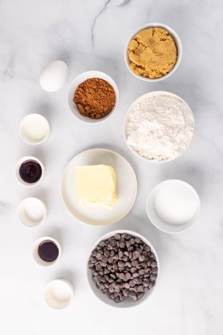 ingredients for red velvet chocolate chip cookies