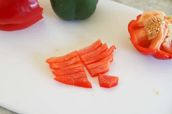 diced bell peppers on a cutting board