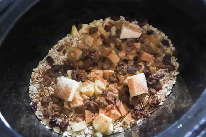 uncooked ingredients in the slow cooker