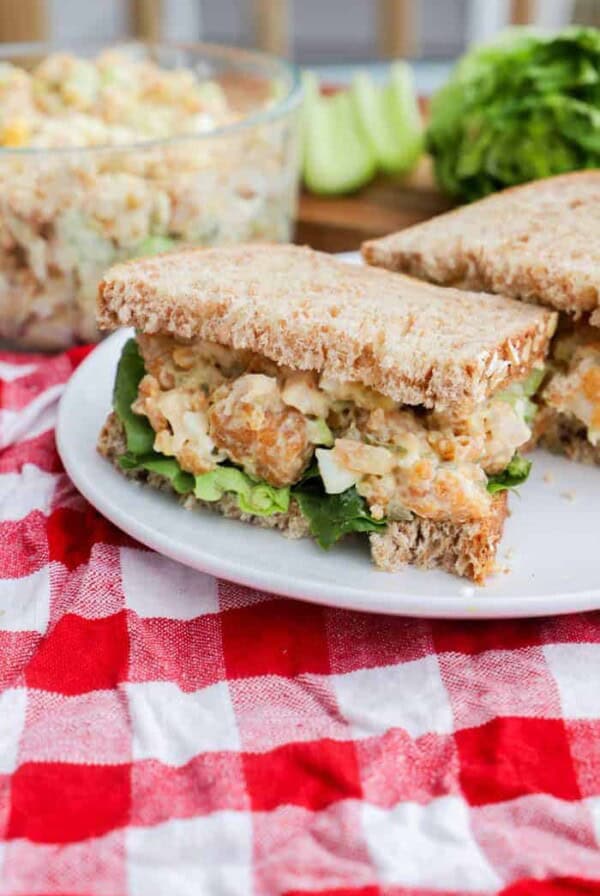 Chick-Fil-A Chicken Salad Recipe on a white plate with a red napkin