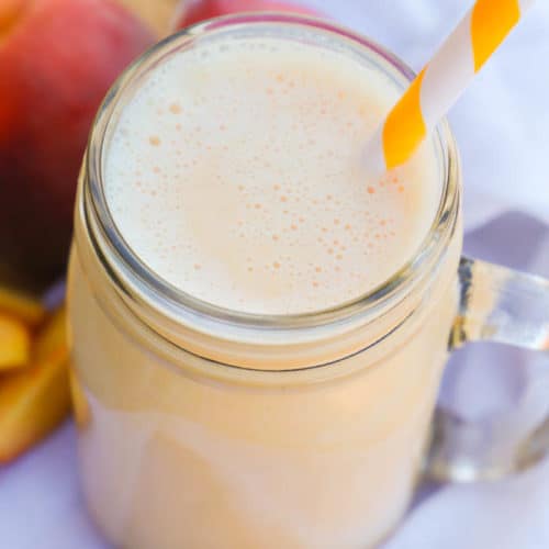 Peach Smoothie with yellow straw