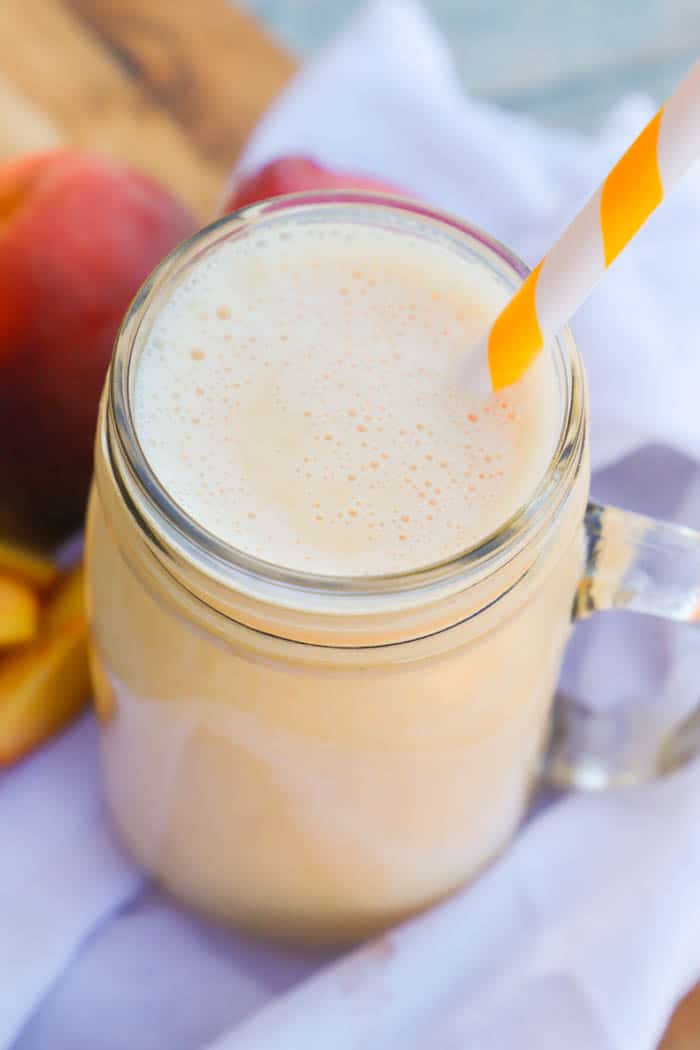 Peach Smoothie with yellow straw