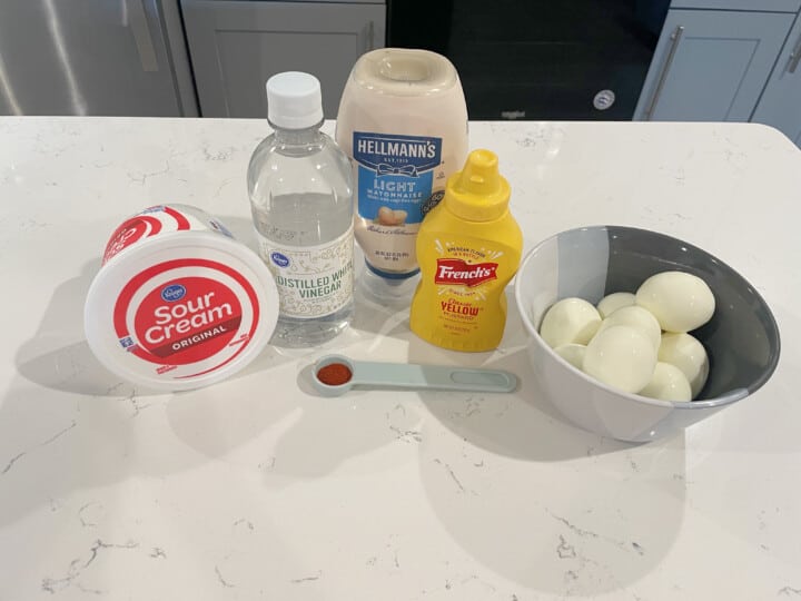 Ingredients on the table for egg salad