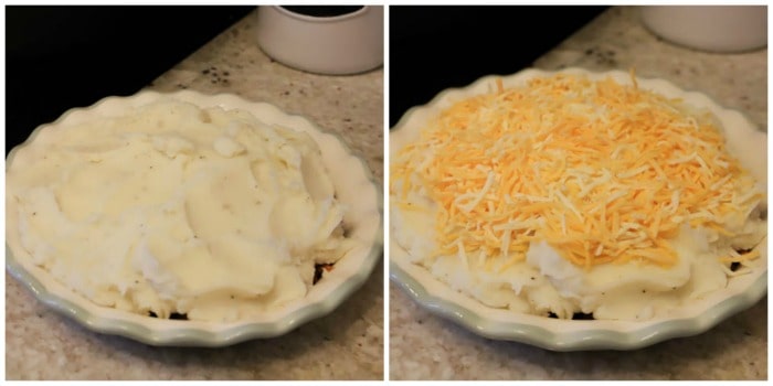 mashed potatoes and then cheese on pie