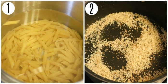 cooking pasta and bread crumbs process pictures