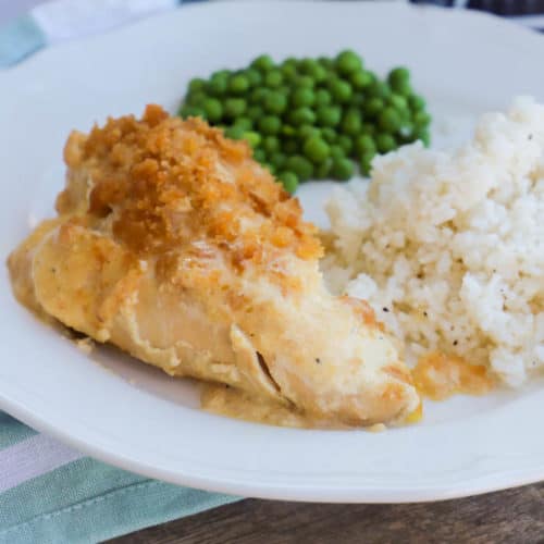 SlowCooker Ritz Chicken with rice and peas