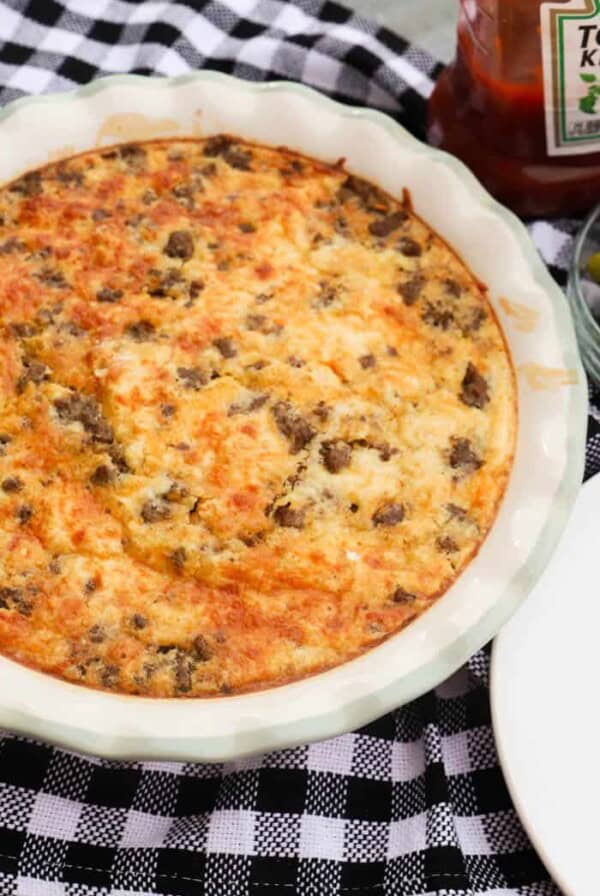 Bacon Cheeseburger Pie in a pie pan