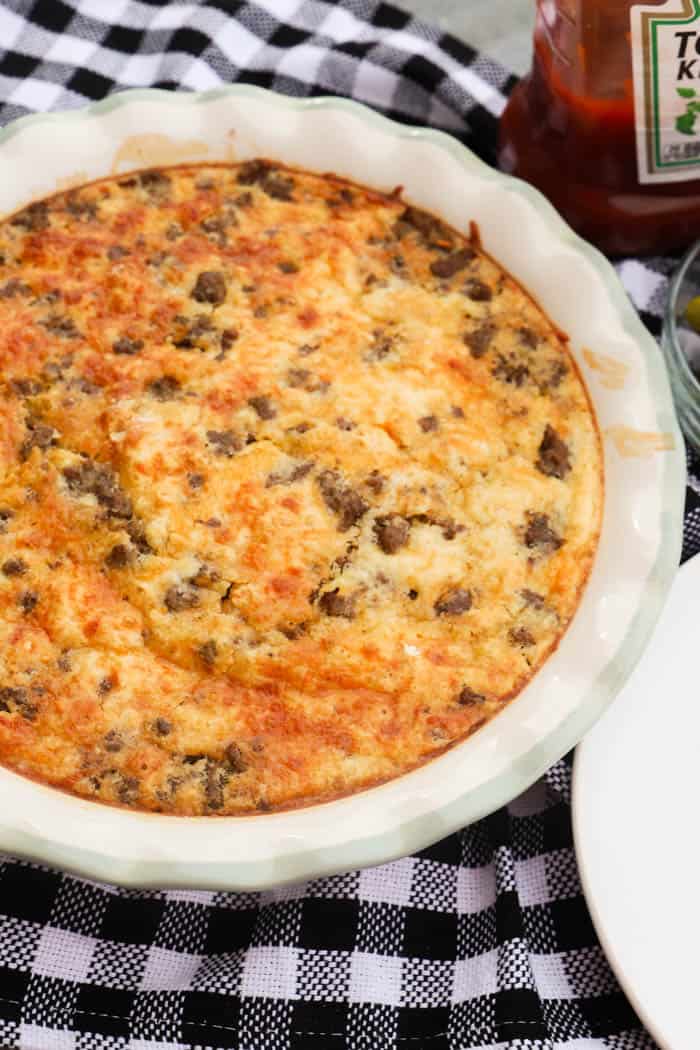 Bacon Cheeseburger Pie in a pie pan.