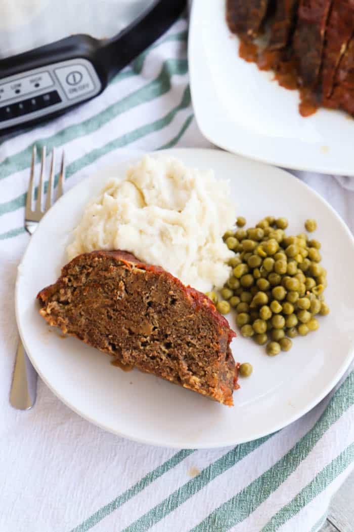 Slow Cooker Meatloaf on a white plate