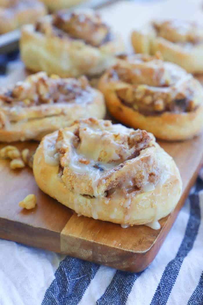 Sweet Breakfast Pinwheels baked and on a board