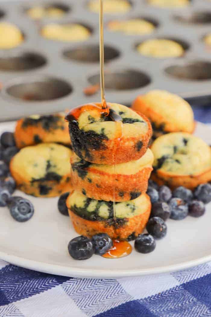 Blueberry Pancake Mini Muffins on a white plate