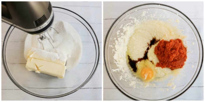 mixing ingredients in a clear bowl