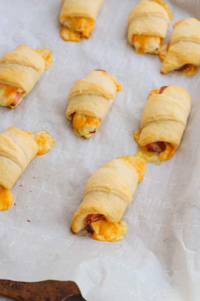 Ham and Cheese Crescents on a baking sheet