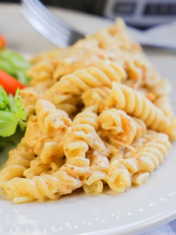 Slow Cooker Italian Chicken Pasta on a white plate