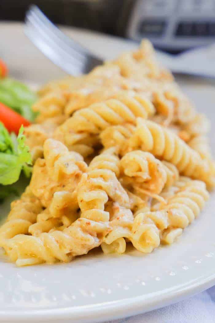 Slow Cooker Italian Chicken Pasta on a white plate