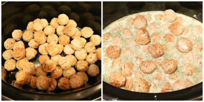 A close up of food, with Meatball and Slow cooker