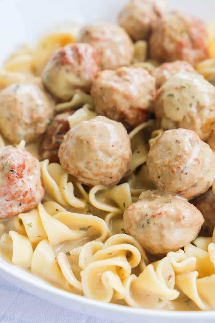 Slow Cooker Swedish Meatballs in a white bowl