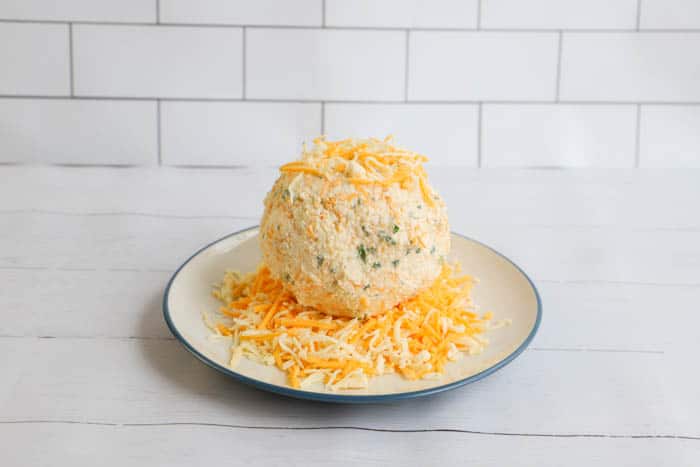 formed cheeseball on a plate