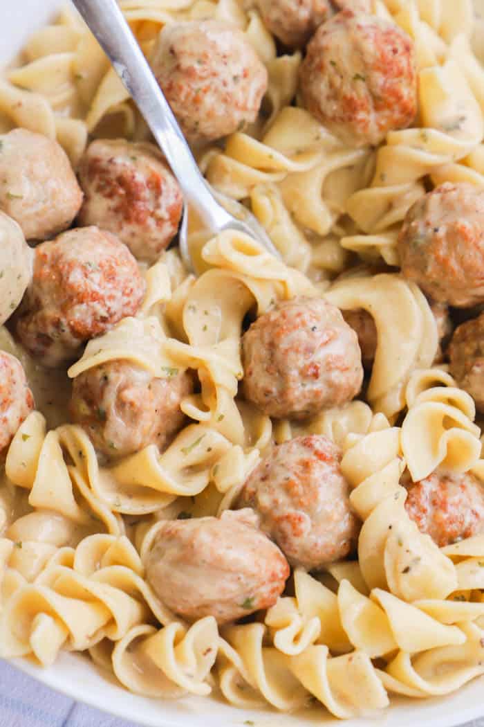 Slow Cooker Swedish Meatballs with a fork