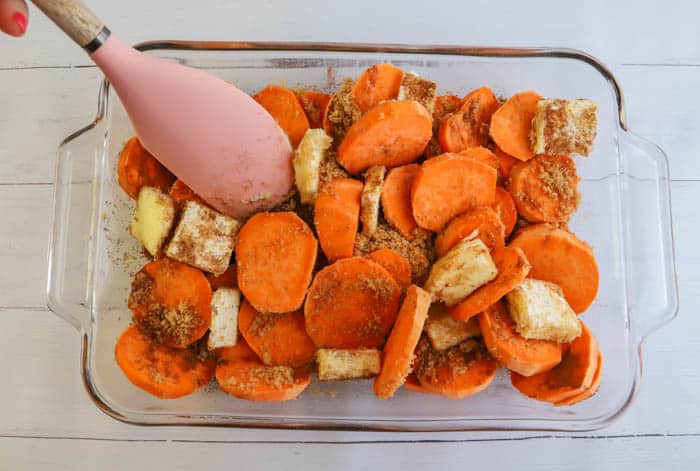 Candied Yams being mixed up before baking