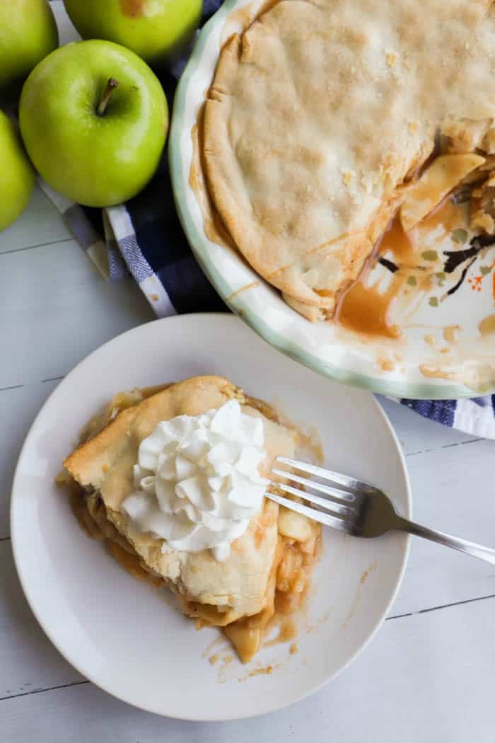 top view apple pie with whipped cream