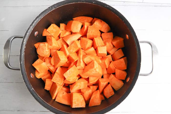 diced sweet potatoes in a pot